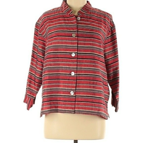 coldwater creek red silk shirt m pm large l blouse top career holiday - Picture 1 of 5